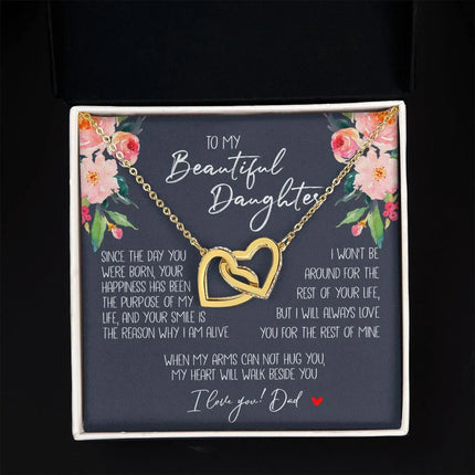 Daughter - Dad - My Heart Will Walk Beside You - Interlocking Hearts Necklace - Charming Present