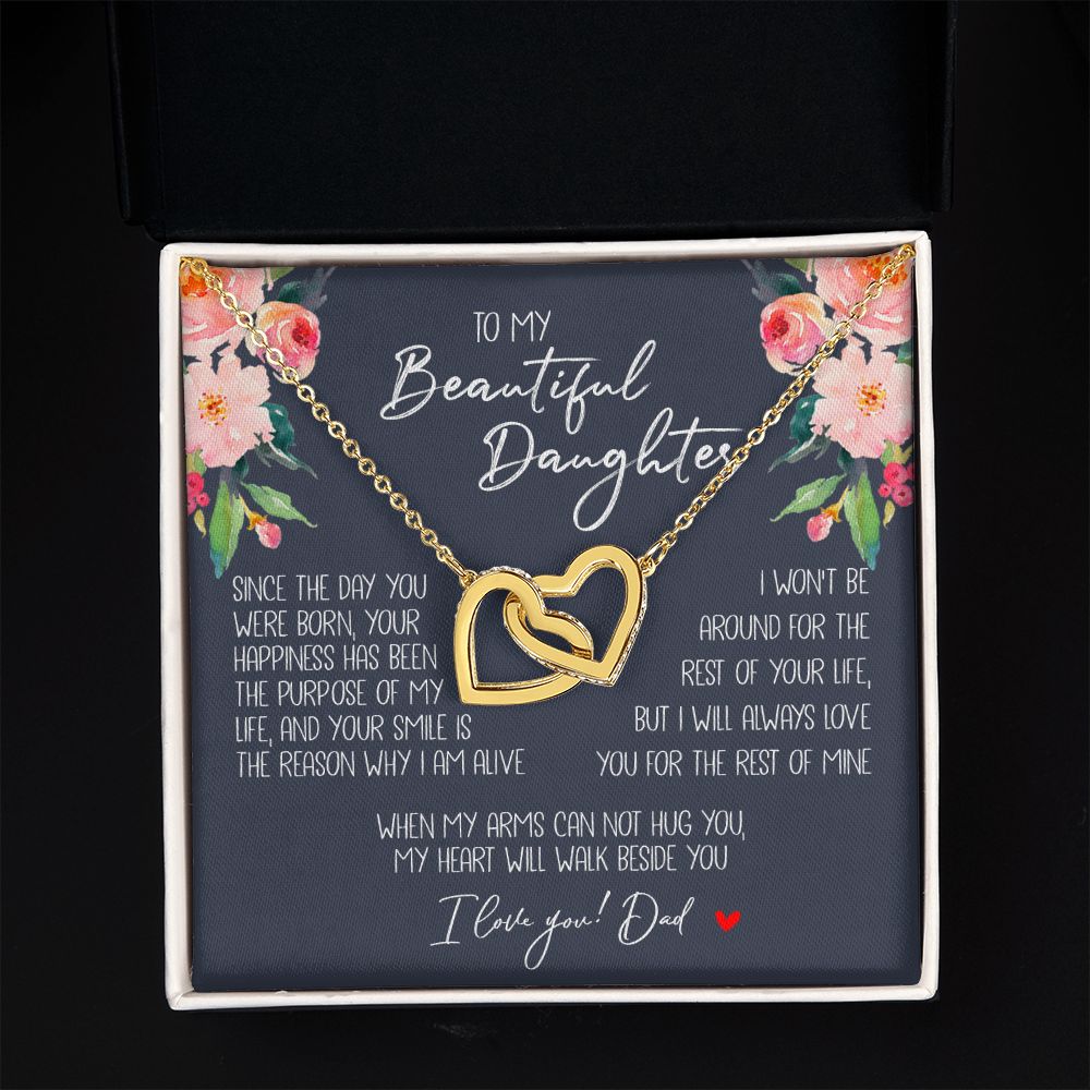 Daughter - Dad - My Heart Will Walk Beside You - Interlocking Hearts Necklace