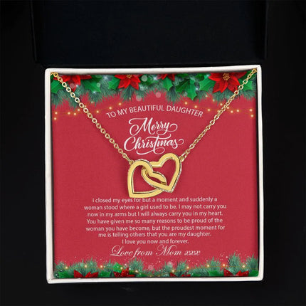 Daughter Mom - Proudest Momemt - Merry Christmas - Interlocking Hearts Necklace - Charming Present