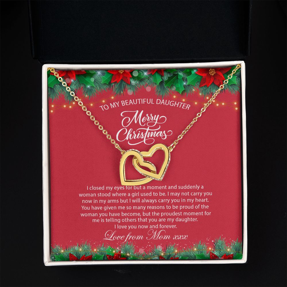 Daughter Mom - Proudest Momemt - Merry Christmas - Interlocking Hearts Necklace