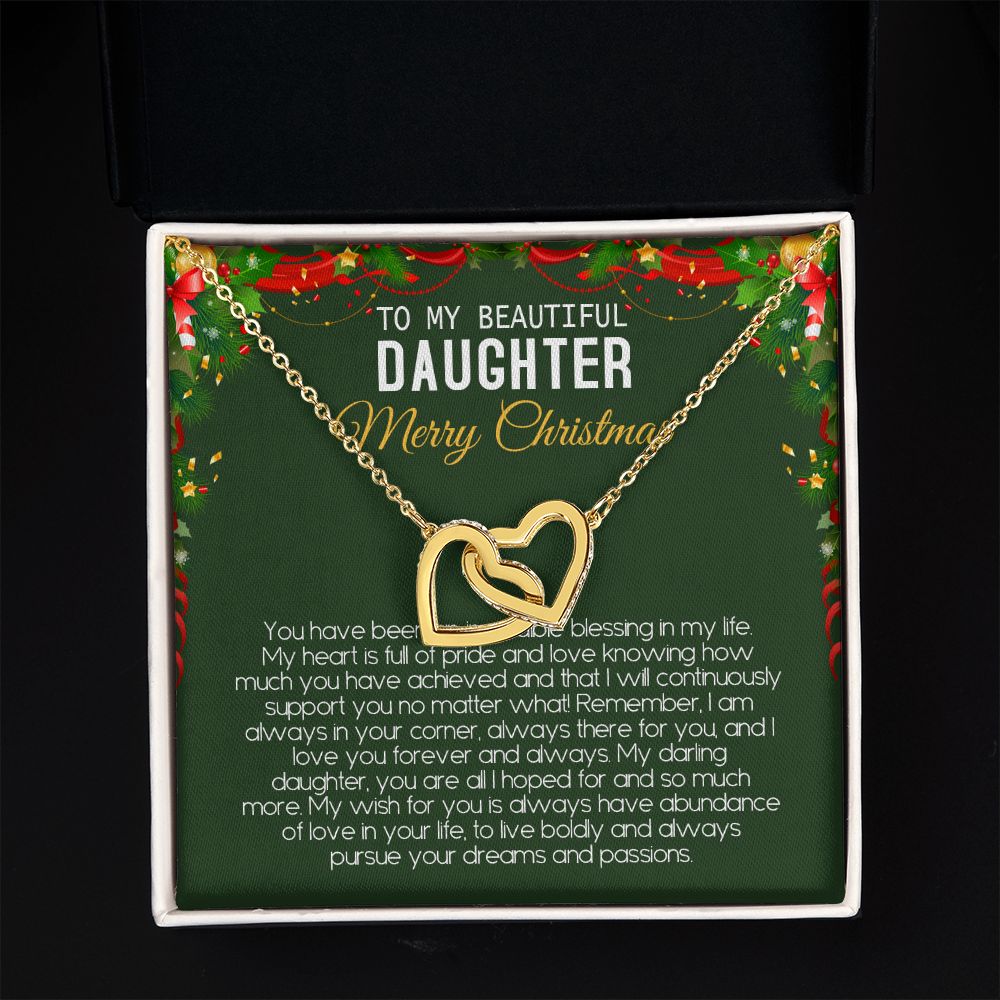 Beautiful Daughter - Merry Christmas - Love You Forever And Always - Interlocking Hearts Necklace