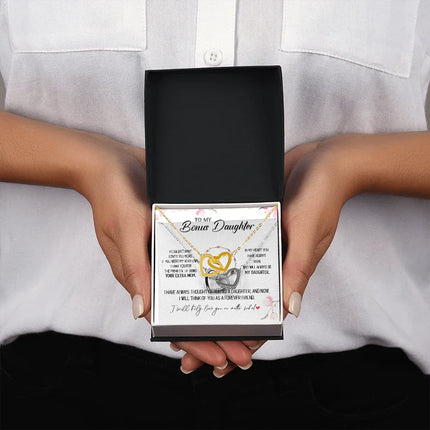 To My Bonus Daughter - Forever Love You No Matter What - Interlocking Hearts Necklace SO173T - Charming Present