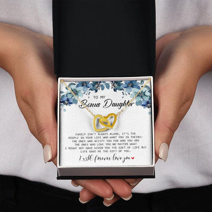 To My Bonus Daughter - I Will Forever Love You - Interlocking Hearts Necklace SO155T - Charming Present