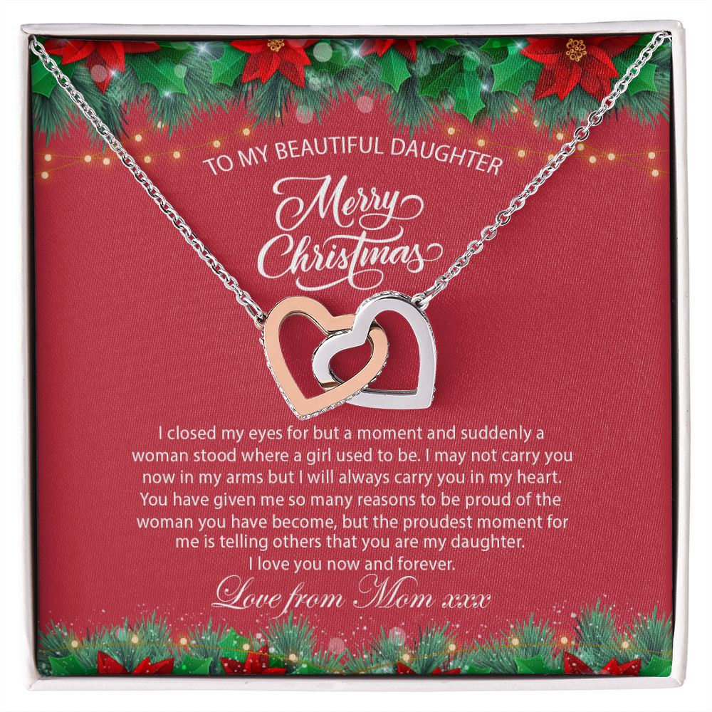 Daughter Mom - Proudest Momemt - Merry Christmas - Interlocking Hearts Necklace