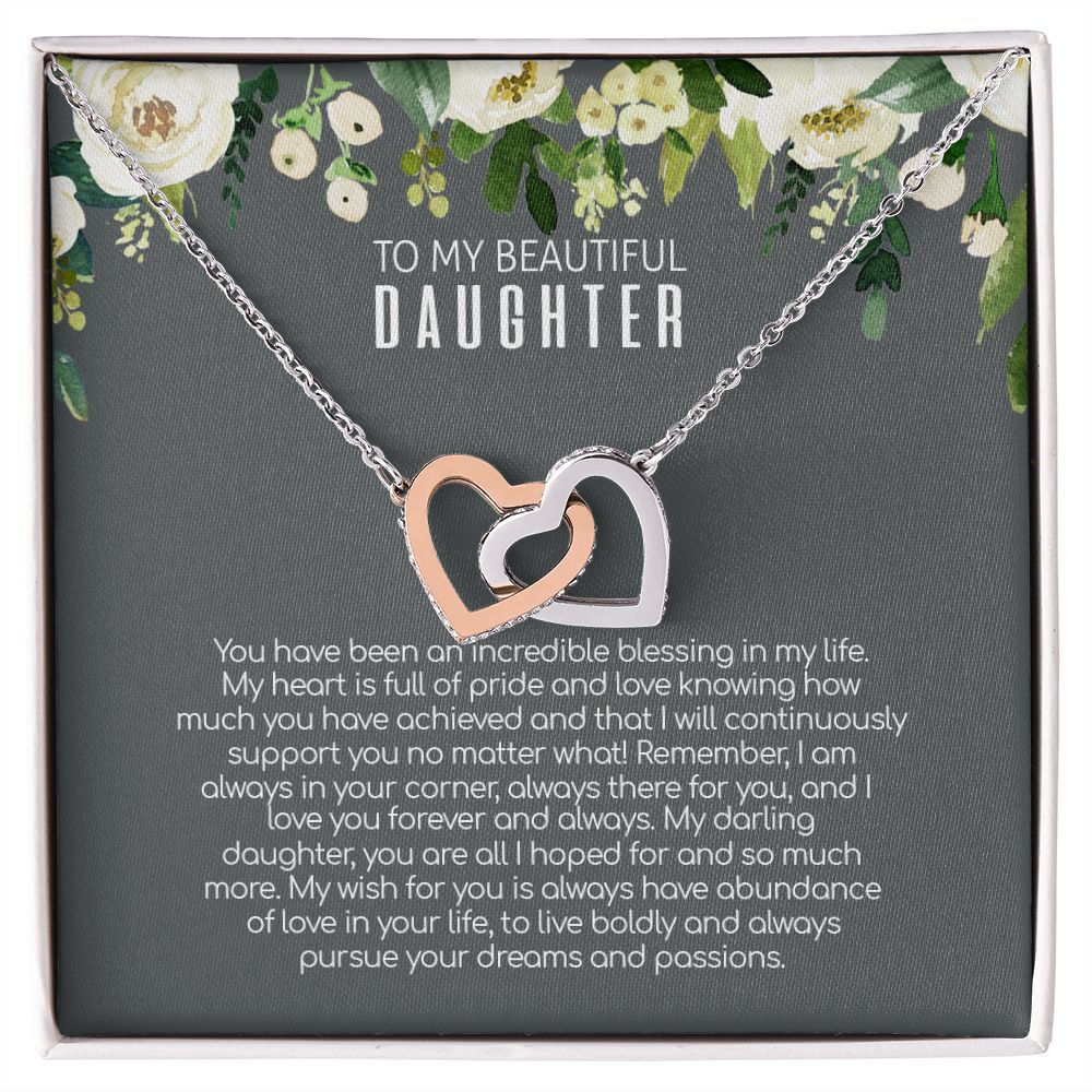 Daughter - Love You Forever And Always - Interlocking Hearts Necklace