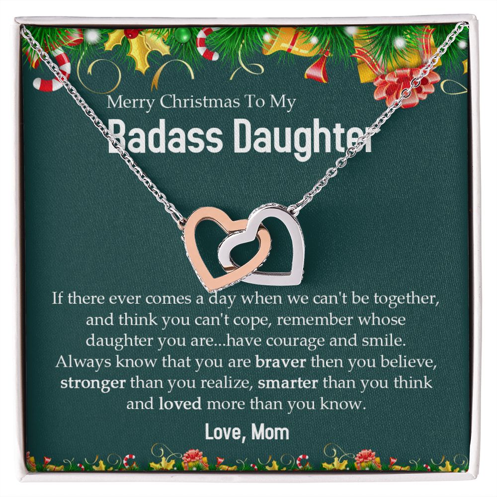 Badass Daughter - Merry Christmas - Interlocking Hearts Necklace