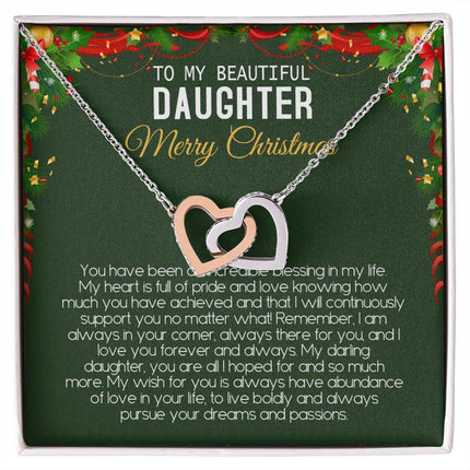 Beautiful Daughter - Merry Christmas - Love You Forever And Always - Interlocking Hearts Necklace - Charming Present