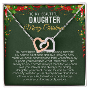 Beautiful Daughter - Merry Christmas - Love You Forever And Always - Interlocking Hearts Necklace
