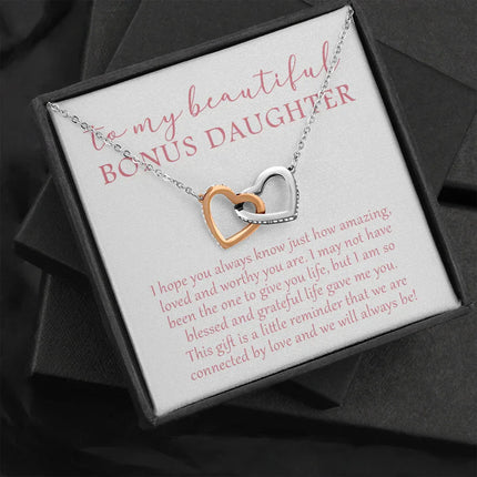 To My Beautiful Bonus Daughter - We Will Always Be - Interlocking Hearts Necklace SO174V - Charming Present
