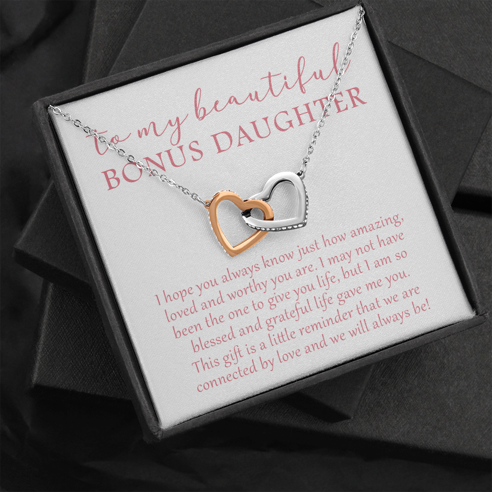 To My Beautiful Bonus Daughter - We Will Always Be - Interlocking Hearts Necklace SO174V