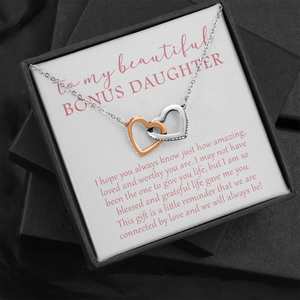 To My Beautiful Bonus Daughter - We Will Always Be - Interlocking Hearts Necklace SO174V