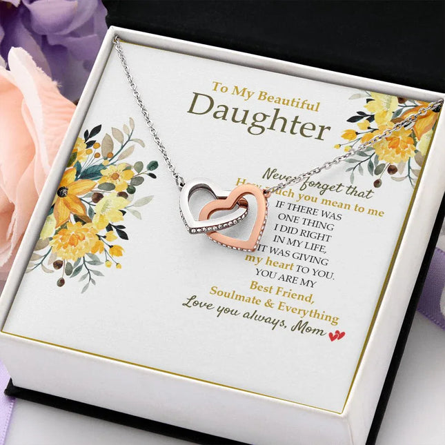 Daughter - Mom - How Much You Mean To Me - Interlocking Hearts Necklace SO190V - Charming Present