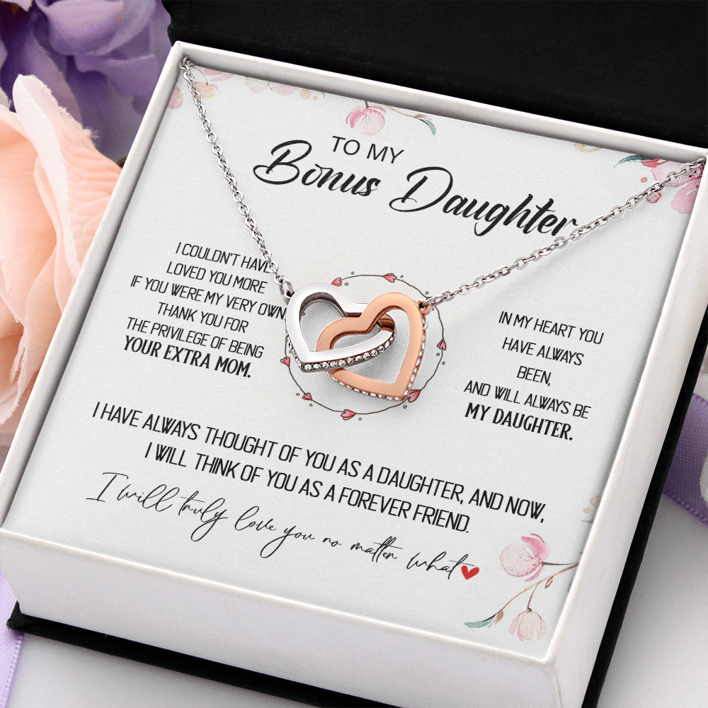To My Bonus Daughter - Forever Love You No Matter What - Interlocking Hearts Necklace SO173T