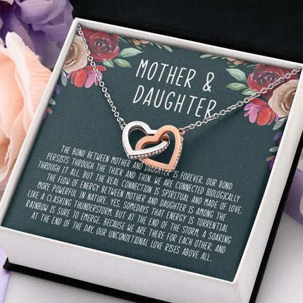 Mother And Daughter - The Bond Between Mother And Daughter Is Forever - Interlocking Hearts Necklace - Charming Present