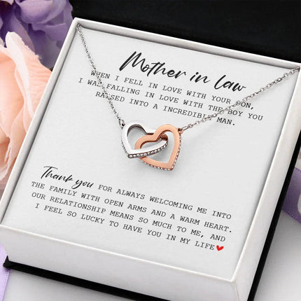 Mother In Law - Thank You For Always Welcoming Me - Interlocking Hearts Necklace SO175T - Charming Present
