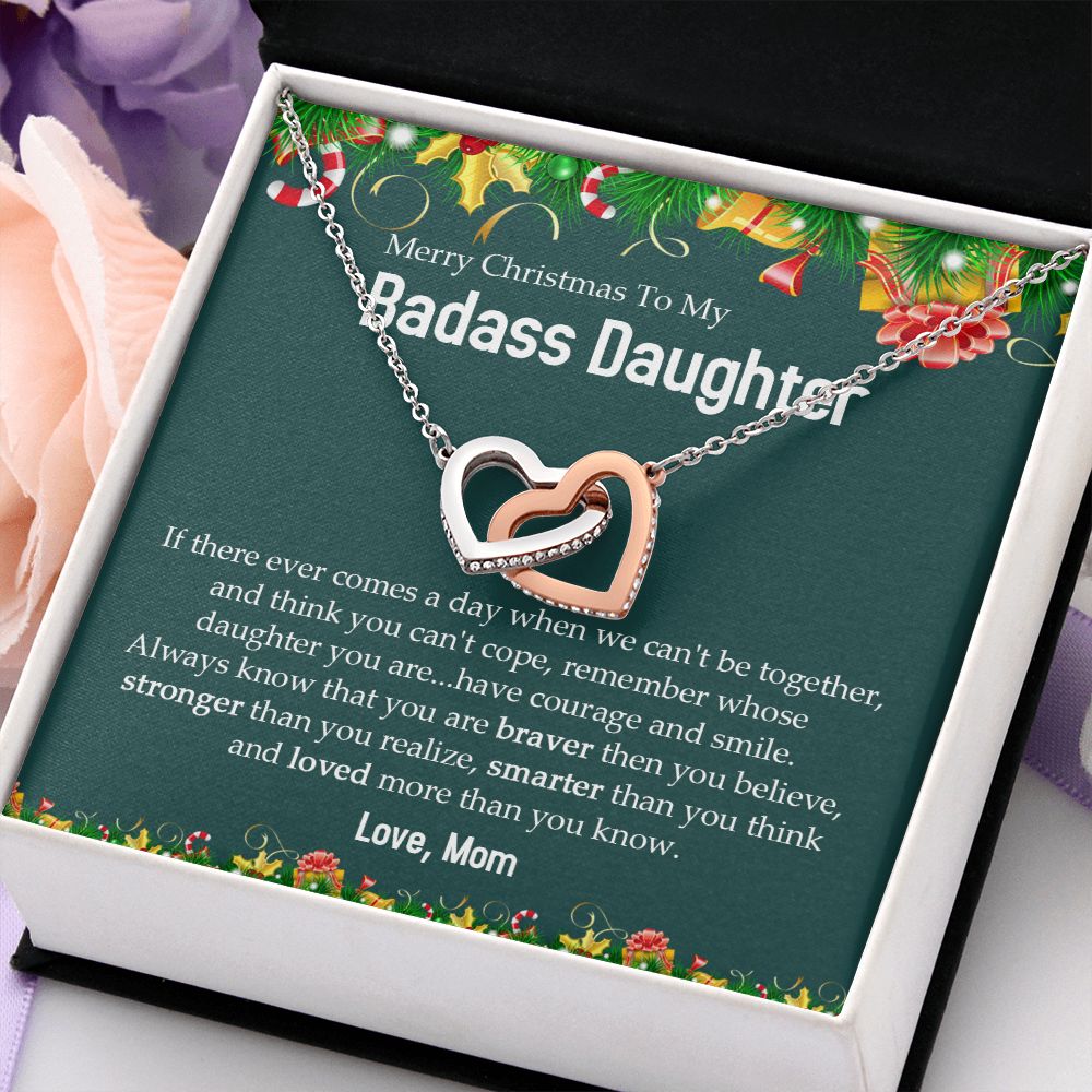 Badass Daughter - Merry Christmas - Interlocking Hearts Necklace