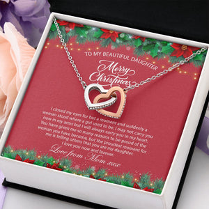 Daughter Mom - Proudest Momemt - Merry Christmas - Interlocking Hearts Necklace