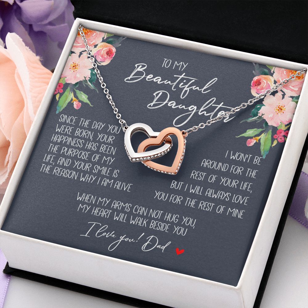 Daughter - Dad - My Heart Will Walk Beside You - Interlocking Hearts Necklace