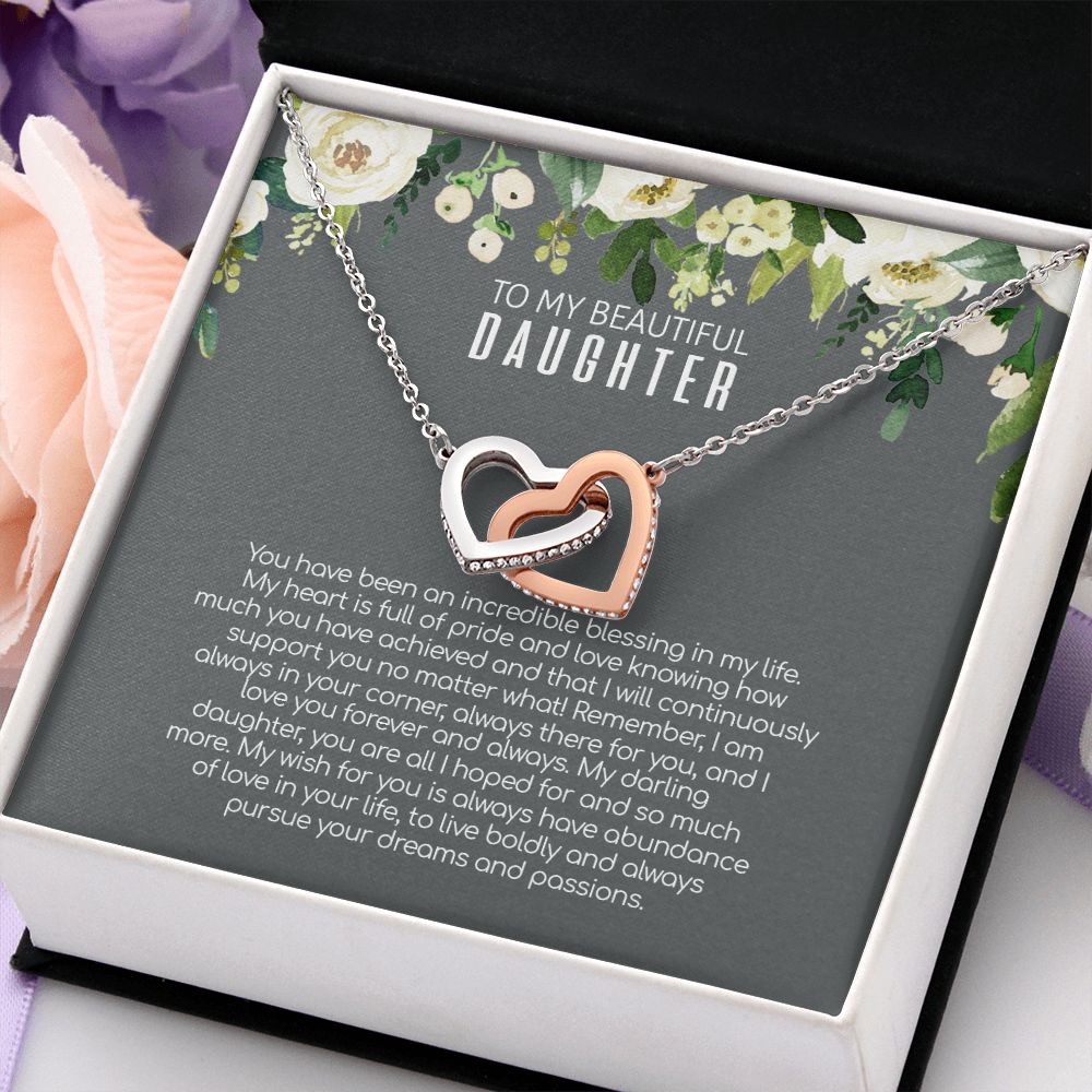 Daughter - Love You Forever And Always - Interlocking Hearts Necklace