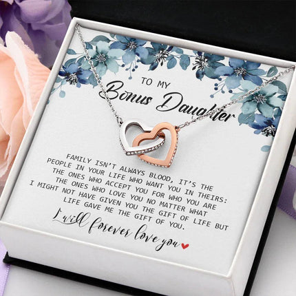 To My Bonus Daughter - I Will Forever Love You - Interlocking Hearts Necklace SO155T - Charming Present