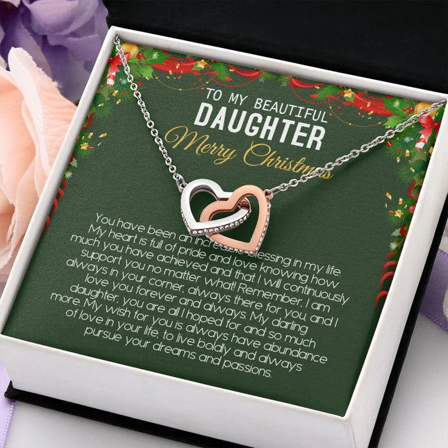 Beautiful Daughter - Merry Christmas - Love You Forever And Always - Interlocking Hearts Necklace - Charming Present