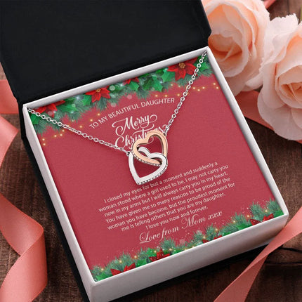 Daughter Mom - Proudest Momemt - Merry Christmas - Interlocking Hearts Necklace - Charming Present