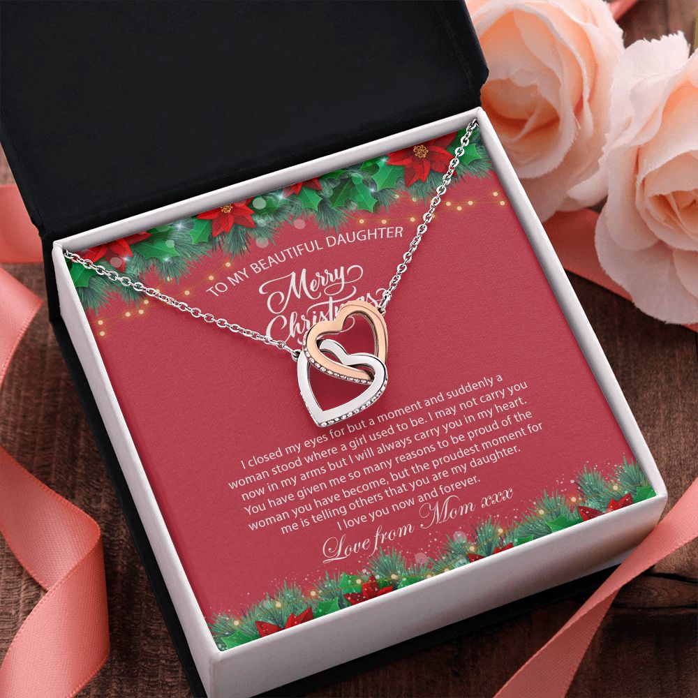 Daughter Mom - Proudest Momemt - Merry Christmas - Interlocking Hearts Necklace