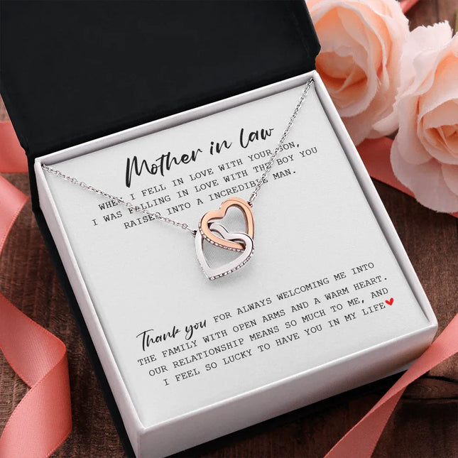 Mother In Law - Thank You For Always Welcoming Me - Interlocking Hearts Necklace SO175T - Charming Present