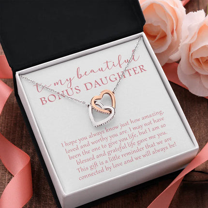 To My Beautiful Bonus Daughter - We Will Always Be - Interlocking Hearts Necklace SO174V - Charming Present