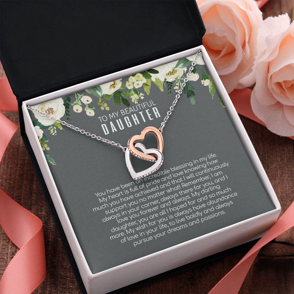 Daughter - Love You Forever And Always - Interlocking Hearts Necklace