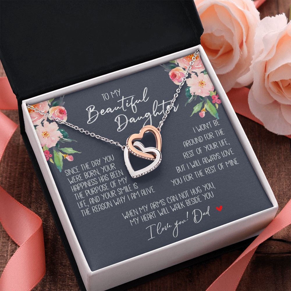 Daughter - Dad - My Heart Will Walk Beside You - Interlocking Hearts Necklace