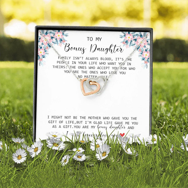 To My Bonus Daughter - I Forever Love You - Interlocking Hearts Necklace SO170V - Charming Present