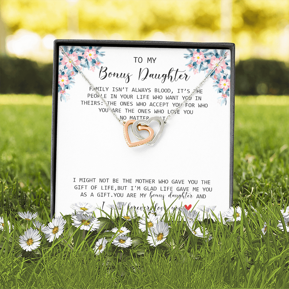 To My Bonus Daughter - I Forever Love You - Interlocking Hearts Necklace SO170V