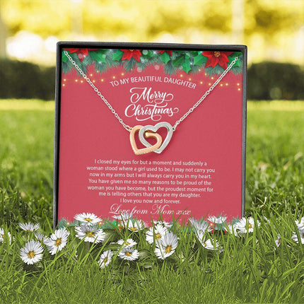 Daughter Mom - Proudest Momemt - Merry Christmas - Interlocking Hearts Necklace - Charming Present