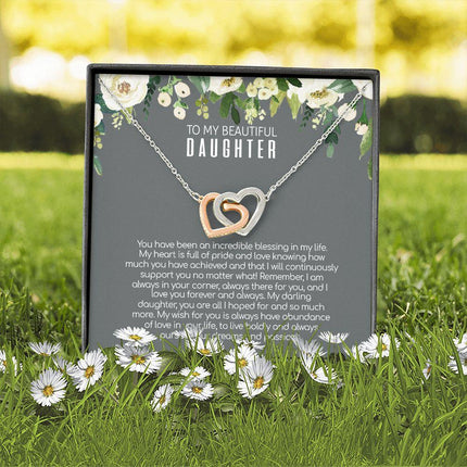 Daughter - Love You Forever And Always - Interlocking Hearts Necklace - Charming Present