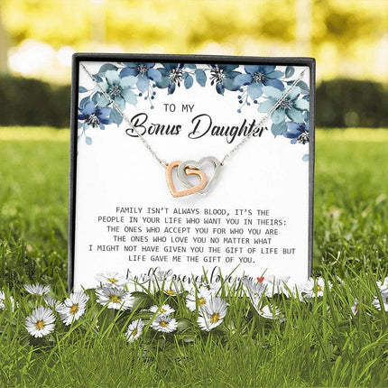To My Bonus Daughter - I Will Forever Love You - Interlocking Hearts Necklace SO155T - Charming Present