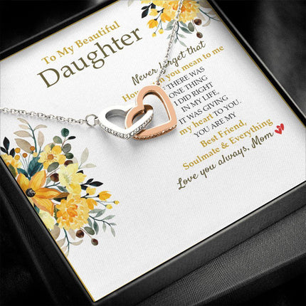Daughter - Mom - How Much You Mean To Me - Interlocking Hearts Necklace SO190V - Charming Present