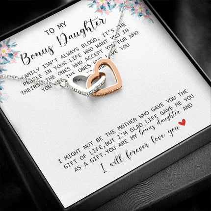 To My Bonus Daughter - I Forever Love You - Interlocking Hearts Necklace SO170V - Charming Present