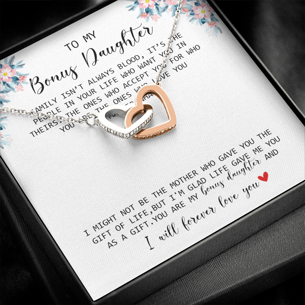 To My Bonus Daughter - I Forever Love You - Interlocking Hearts Necklace SO170V