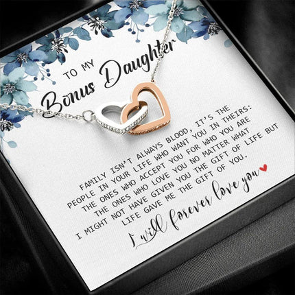 To My Bonus Daughter - I Will Forever Love You - Interlocking Hearts Necklace SO155T - Charming Present