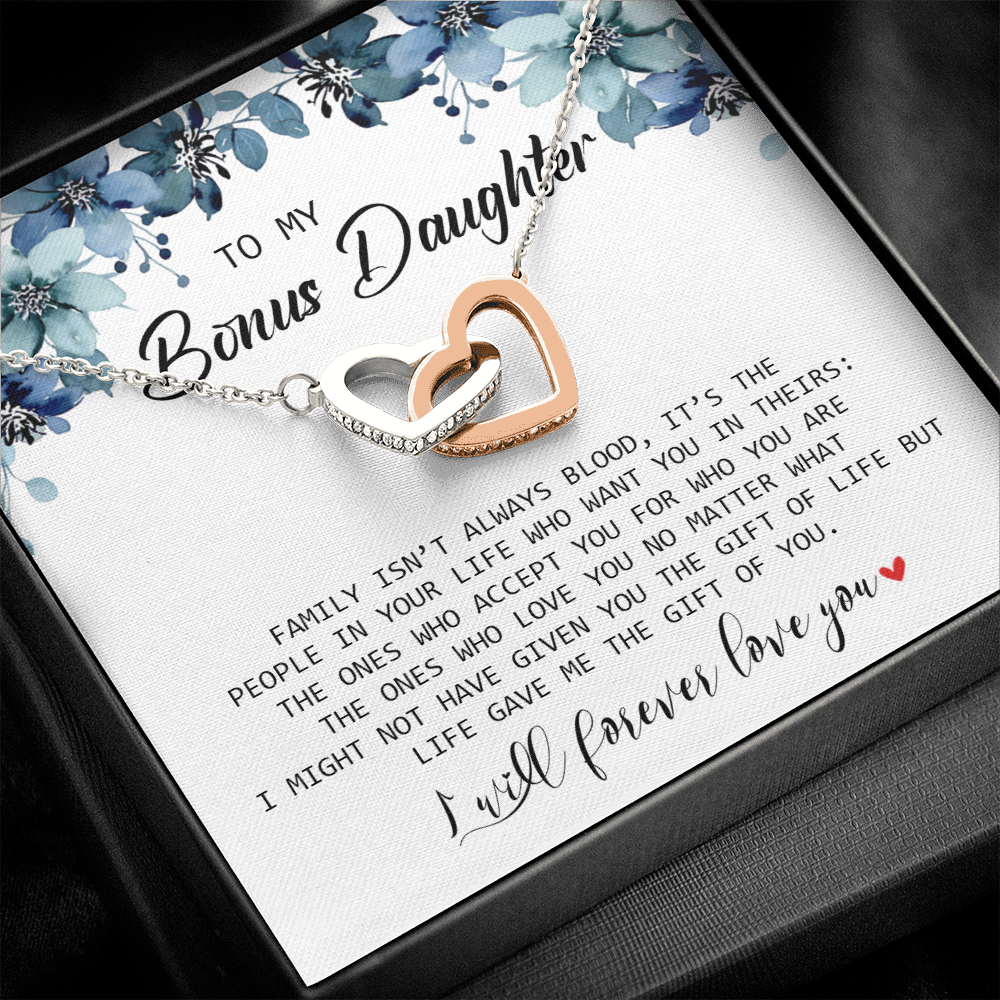 To My Bonus Daughter - I Will Forever Love You - Interlocking Hearts Necklace SO155T