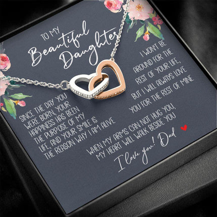Daughter - Dad - My Heart Will Walk Beside You - Interlocking Hearts Necklace - Charming Present