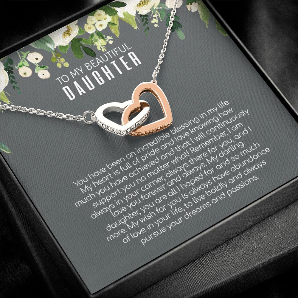 Daughter - Love You Forever And Always - Interlocking Hearts Necklace