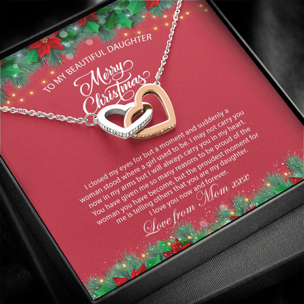 Daughter Mom - Proudest Momemt - Merry Christmas - Interlocking Hearts Necklace