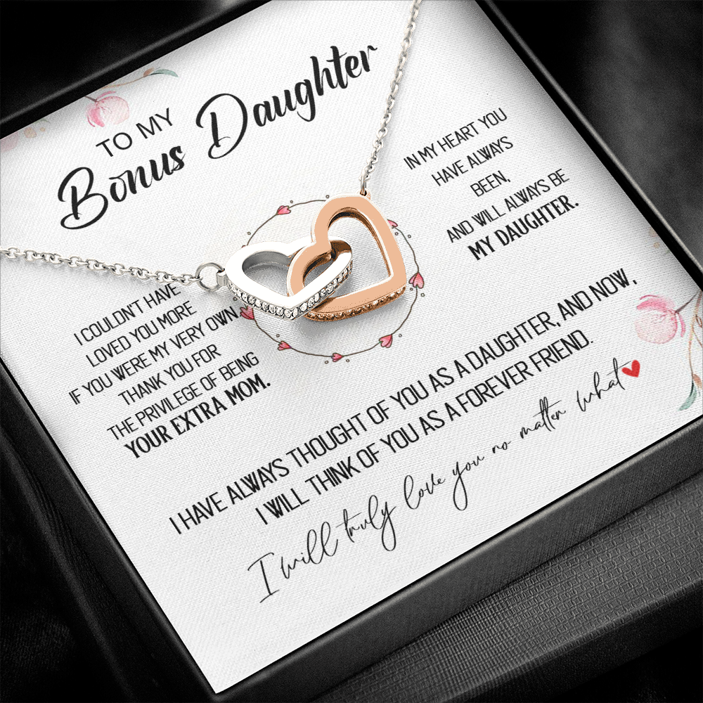 To My Bonus Daughter - Forever Love You No Matter What - Interlocking Hearts Necklace SO173T