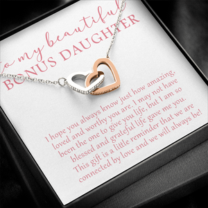 To My Beautiful Bonus Daughter - We Will Always Be - Interlocking Hearts Necklace SO174V