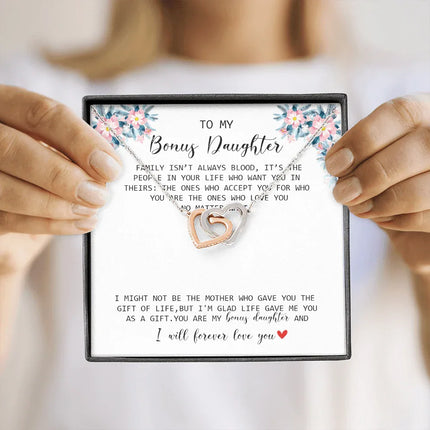 To My Bonus Daughter - I Forever Love You - Interlocking Hearts Necklace SO170V - Charming Present