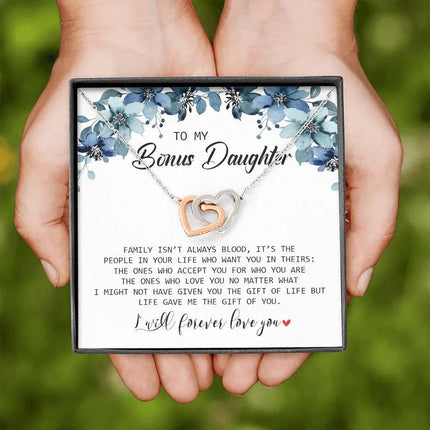 To My Bonus Daughter - I Will Forever Love You - Interlocking Hearts Necklace SO155T - Charming Present