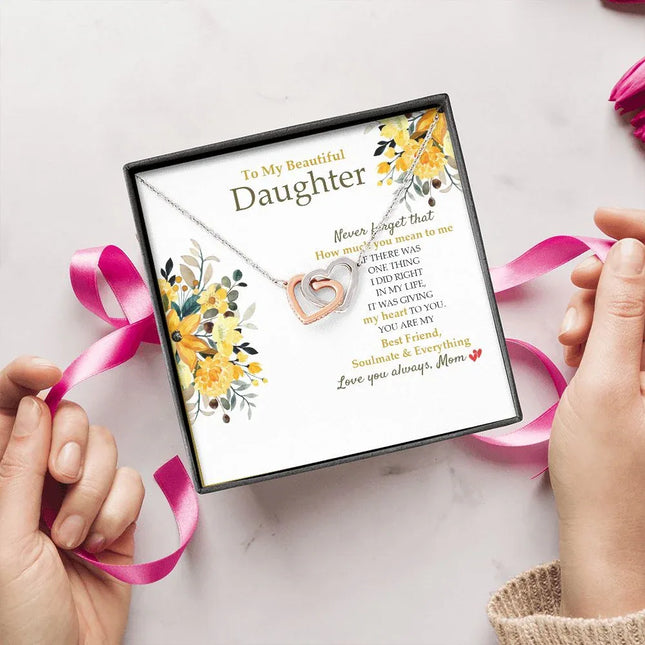 Daughter - Mom - How Much You Mean To Me - Interlocking Hearts Necklace SO190V - Charming Present