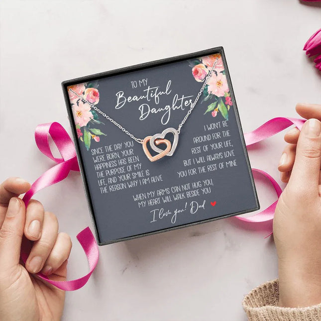 Daughter - Dad - My Heart Will Walk Beside You - Interlocking Hearts Necklace - Charming Present